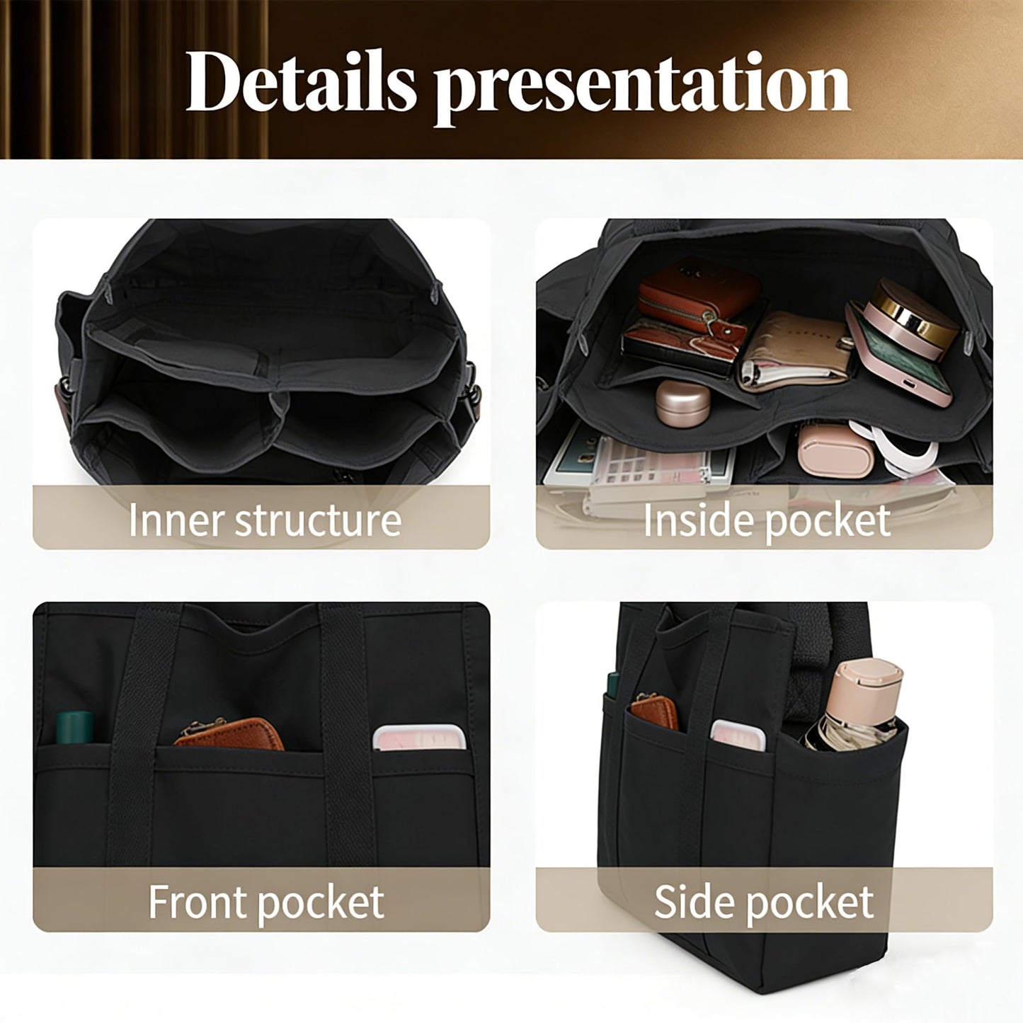 Eagerrich Canvas Crossbody Tote Bag with Multi Pockets for Women Work Large Handbags Shoulder Bag Messenger Bag Travel Purse Commuter Everything Tote Bag with Compartments(Black)