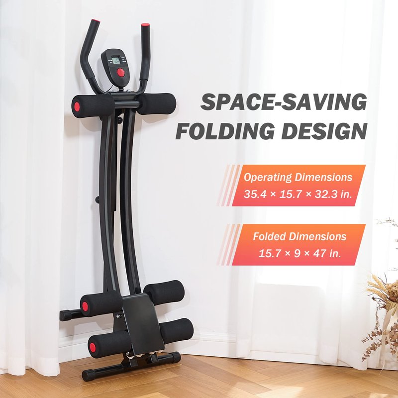 ZELUS Ab Workout Equipment for Gym, Ab Machine Exercise Equipment for Home Workouts, Ab Crunch Coaster Core Trainer with 4 Intensities and Digital Display, Foldable Abdominal Trainer Waist Toner