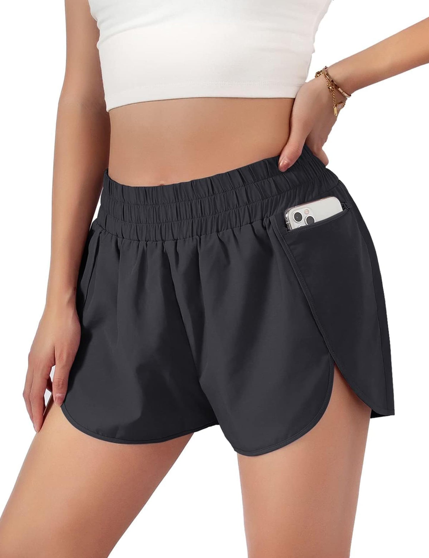 Blooming Jelly Womens Quick-Dry Running Shorts Sport Athletic Active Workout Shorts with Pockets 1.75" (Medium, Black)
