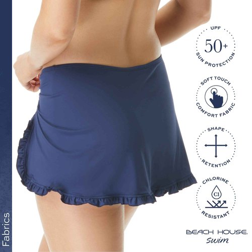 BEACH HOUSE Ruffled Side Tie Swim Skirt — Adjustable Ruffle Bikini Bottom, Tess, Admiral, 6