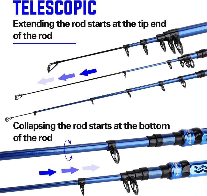 Sougayilang Fishing Rod and Reel Combo - 24 Ton Carbon Fiber, Portable Telescopic Spinning Rod for Saltwater & Freshwater Fishing
