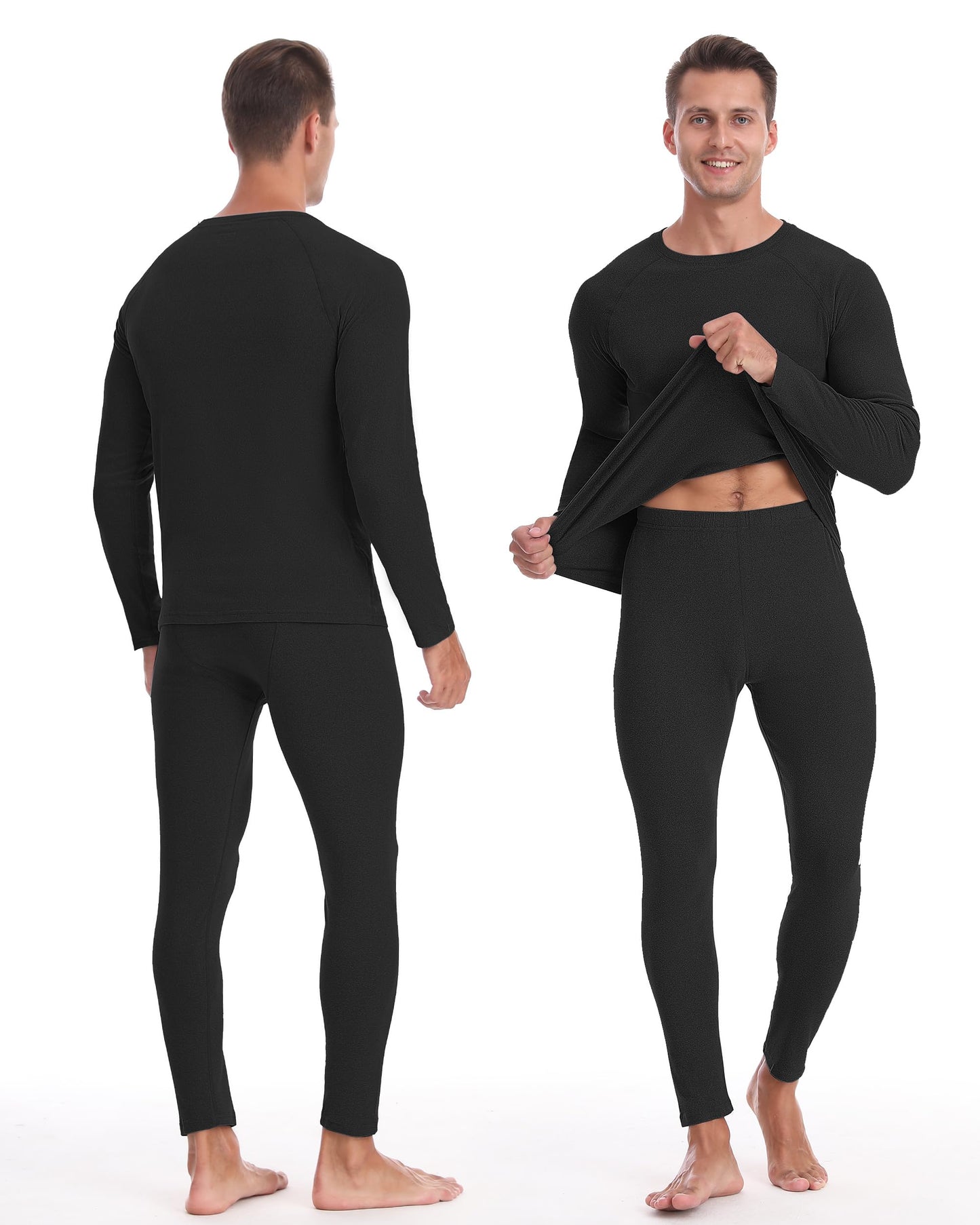 EoBeKee Mens Thermal Underwear Set: Fleece Lined Long Johns Thermals Top and Bottom Base Layer for Cold Weather Winter Ski Heather Black