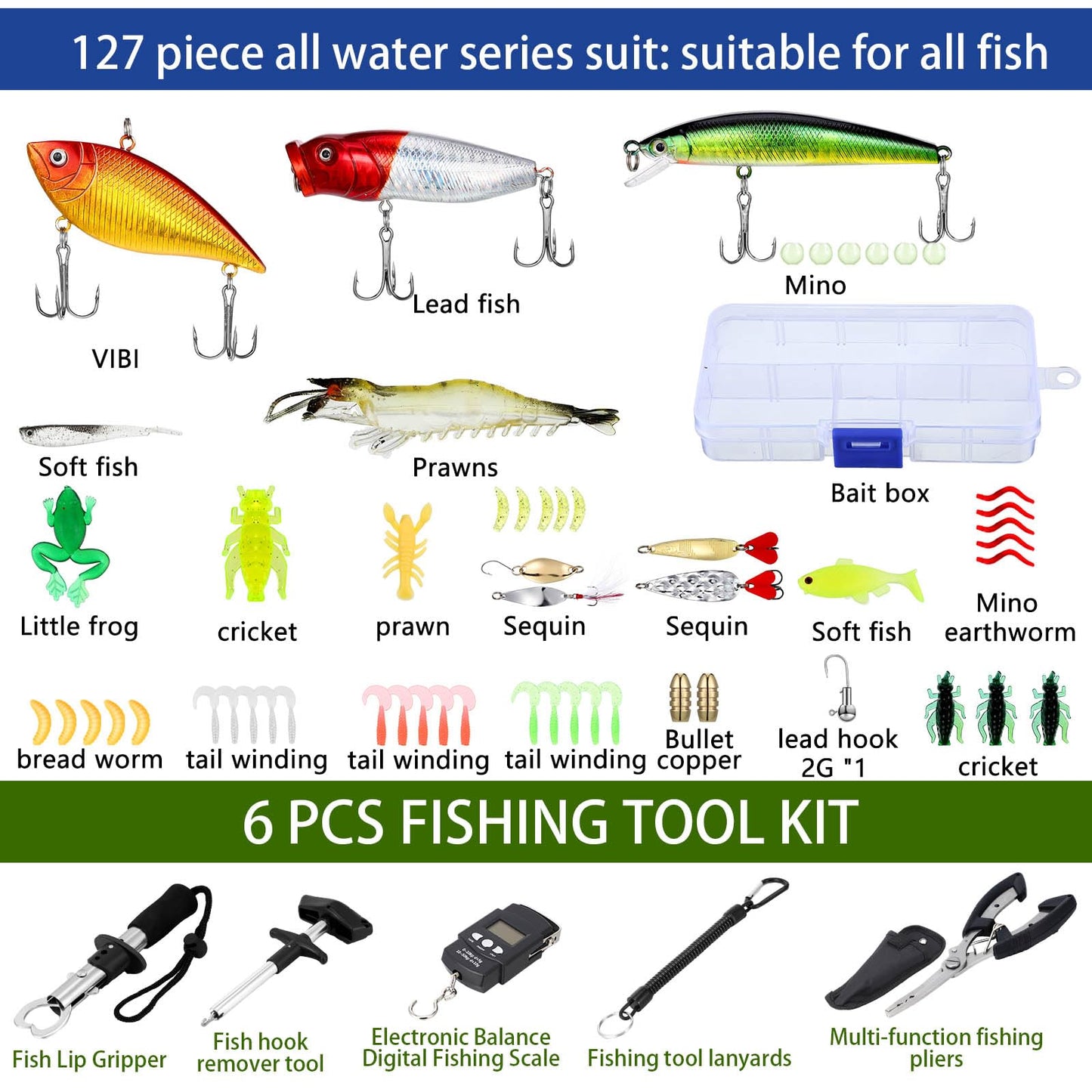 Seenelling 482 Pcs Fishing Tools Kit Fishing Accessories Kit Include Fish Hook Lures Hook Remover Lip Gripper Backpack for Men Women Gifts(Camo)
