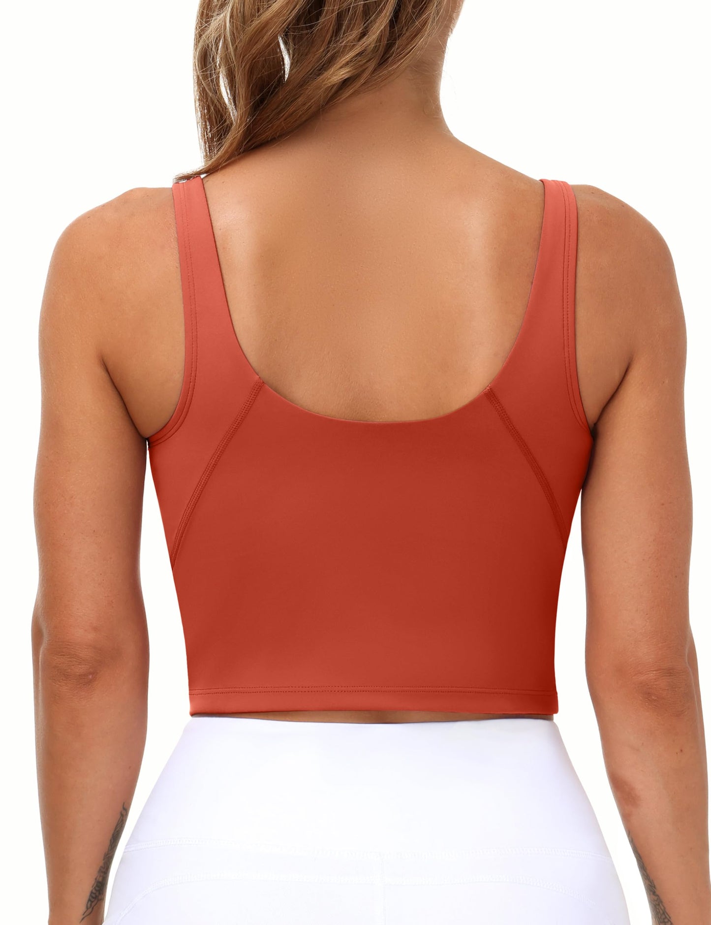 Women’s Longline Sports Bra Wirefree Padded Medium Support Yoga Bras Gym Running Workout Tank Tops(Brick Red, Medium)