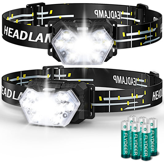 Eirnvop 2000 Lumen 9 LED Headlamps 2 Pack, Ultra Bright Head Lamp with 6 Modes, IPX5 Waterproof Head Light, Lightweight Head Flashlight for Running Night-Walking Camping, 6 AAA Batteries Included