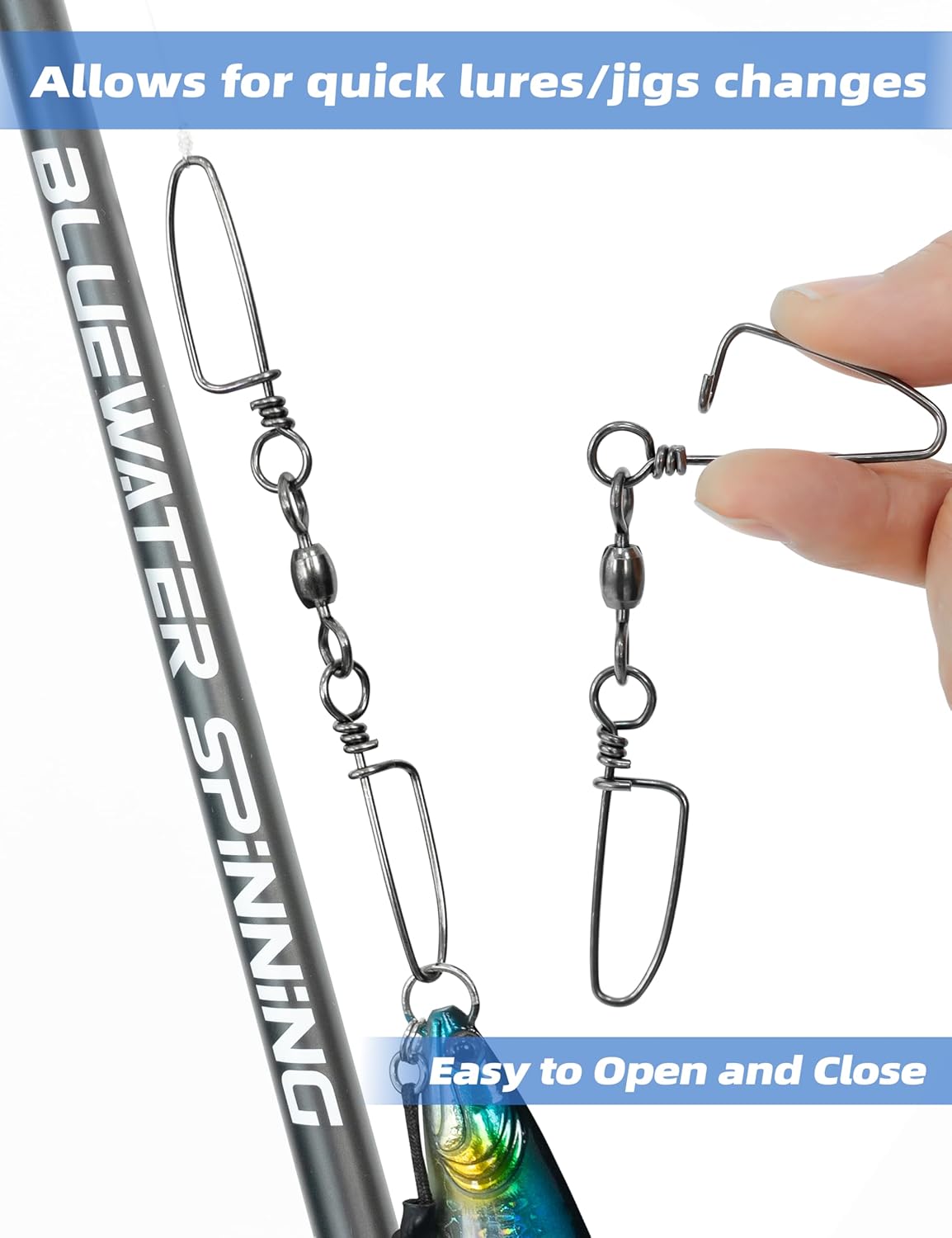 Bluewing Double Snap Swivels - High Strength Stainless Steel Fishing Tackle | 75lbs, 135lbs, 200lbs, 300lbs