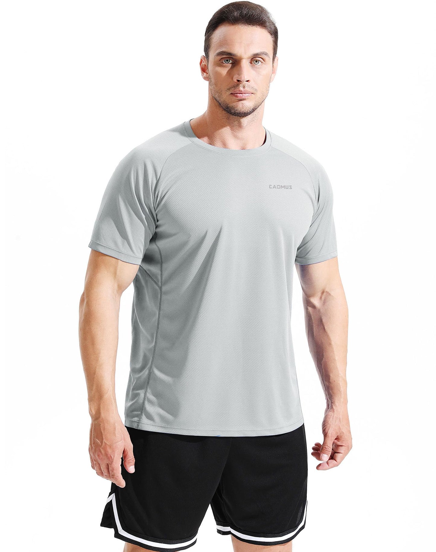 CADMUS Men's 3 Pack Workout Shirts Dry Fit Mesh Athletic T-Shirts, 033, Black,Grey,Navy Blue, Large