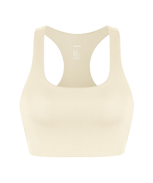 ODODOS Racerback Sports Bra for Women Yoga Tank Sleeveless Fitness Workout Crop Tops, Oat Milk, Medium