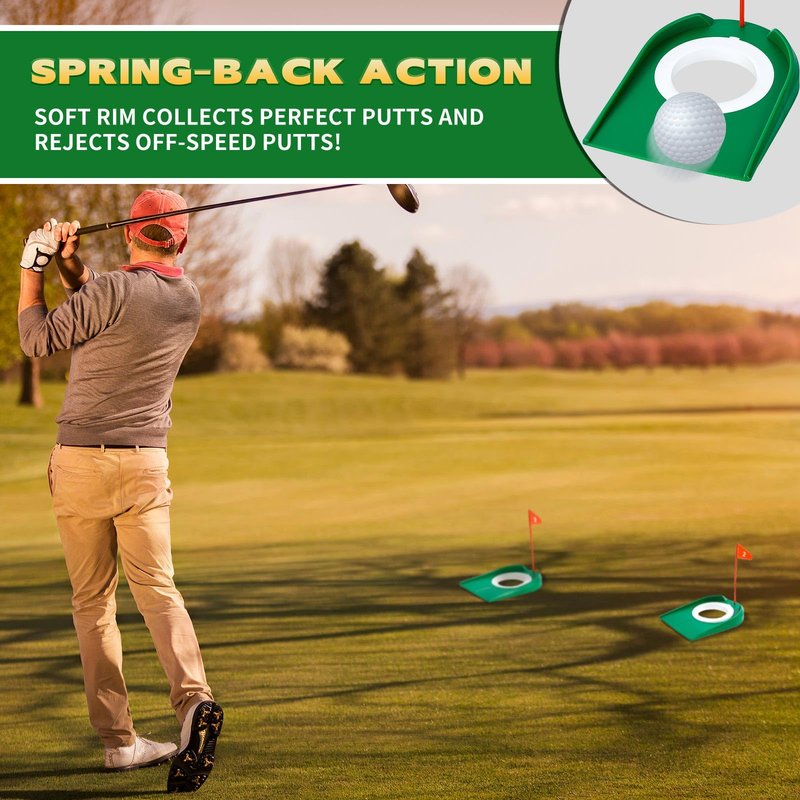 Sotiff 1-2 Golf Putting Practice Cup Hole Training Aids Golf Accessories Training Putters with Plastic Flag for Adult Office Garage Yard Indoor Outdoor Practice