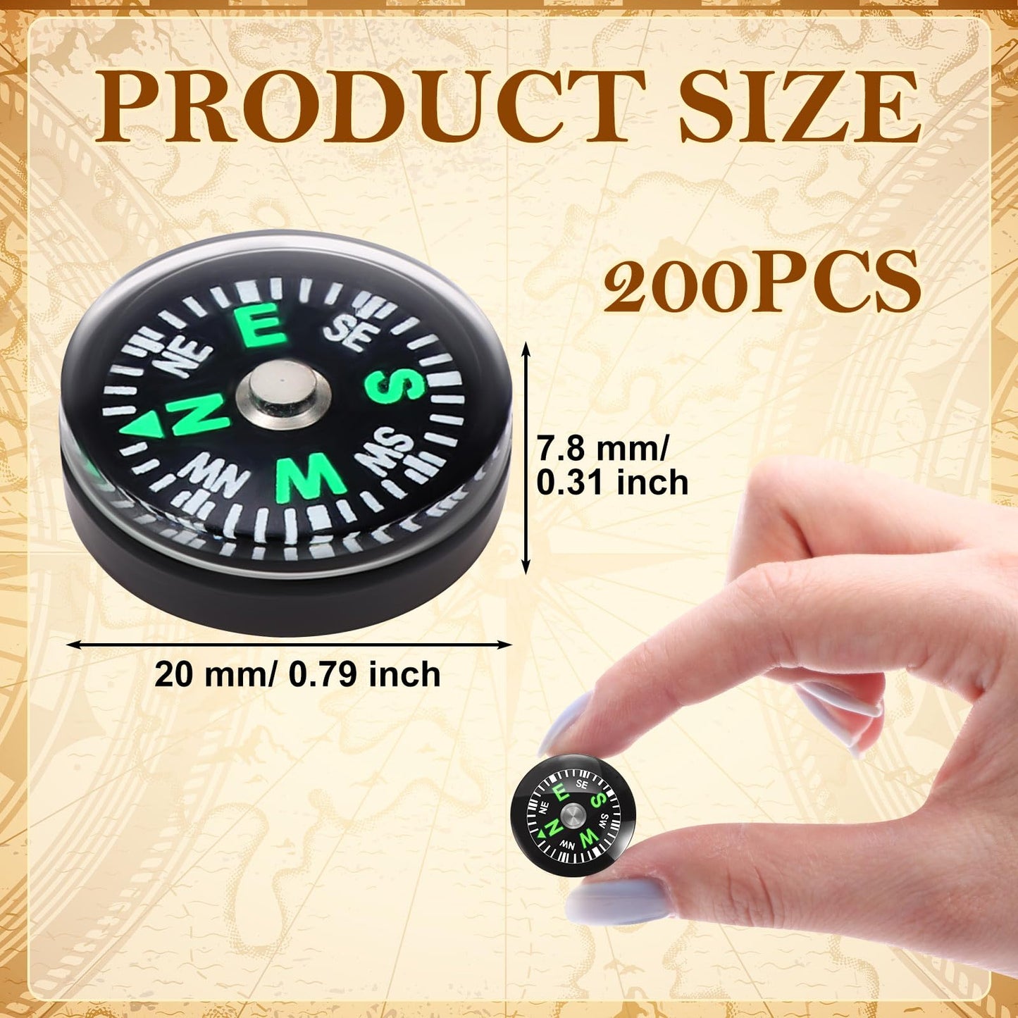 Kanayu 200 Pcs Mini Button Compass, 20mm Small Pocket Compass Bulk for Survival Kits, Classroom Rewards, Party Favors, Camping Hiking Outdoor Gear