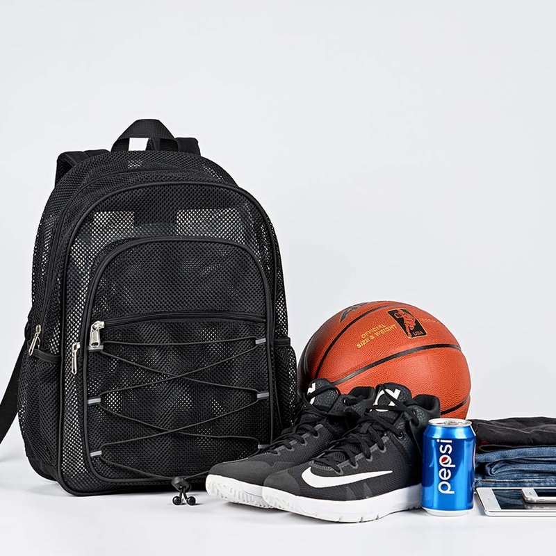COVAX Heavy Duty Mesh Backpack, See Through College Backpack, Semi-transparent Mesh Bookbag with Bungee and Comfort Padded Straps for Commuting, Swimming, Beach, Outdoor Sports