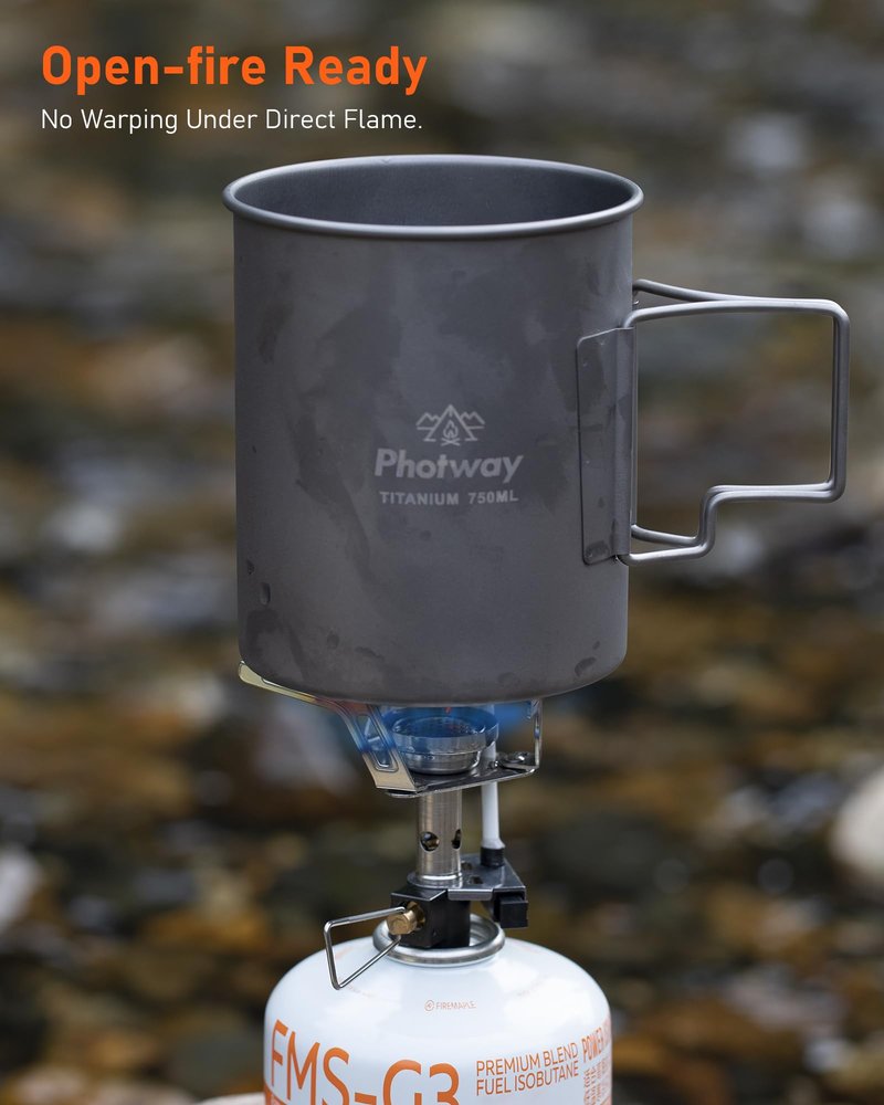 photway 25oz (750ml) Titanium Camping Pot, Ultralight Backpacking Cookware & Campfire Mug for Hiking, Bushcraft & Outdoor Cooking