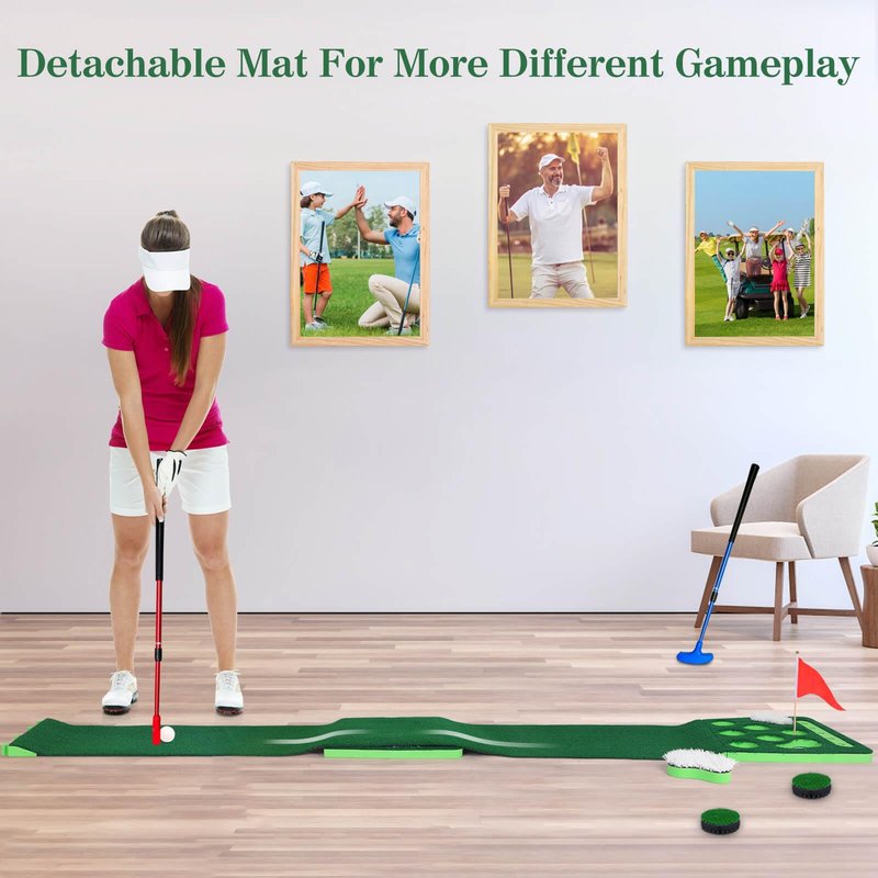 Luricaa Golf Putting Game Set, Golf Putting Green Mat with 4 Balls, 2 Cups & Flags, 1 Portable Bag for Outdoor & Indoor Party Game