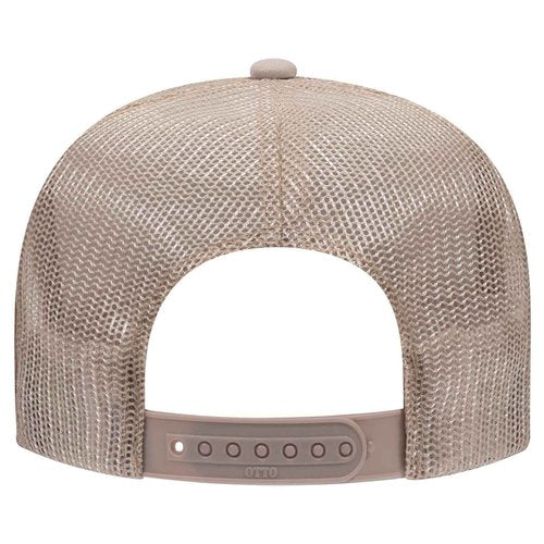 OTTO Wholesale 12 x Polyester Foam Front 5 Panel High Crown Mesh Back Trucker Hat - Khaki - (12 Pcs)