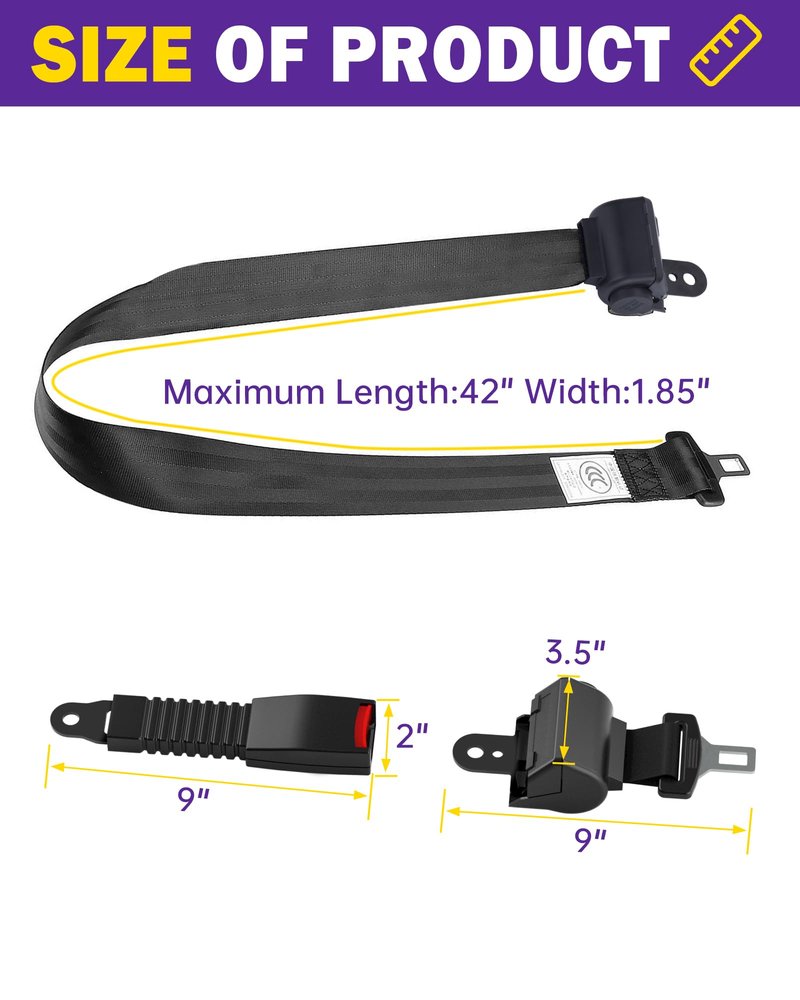HOWBOW Golf Cart Seat Belts for EZGO Club Car Yamaha, 4Pcs Universal Retractable Seat Belt Kit, Upgrades Seatbelts 4 Passenger TXT RXV DS Precedent Most Golf Carts Front & Rear Seat Without Bracket