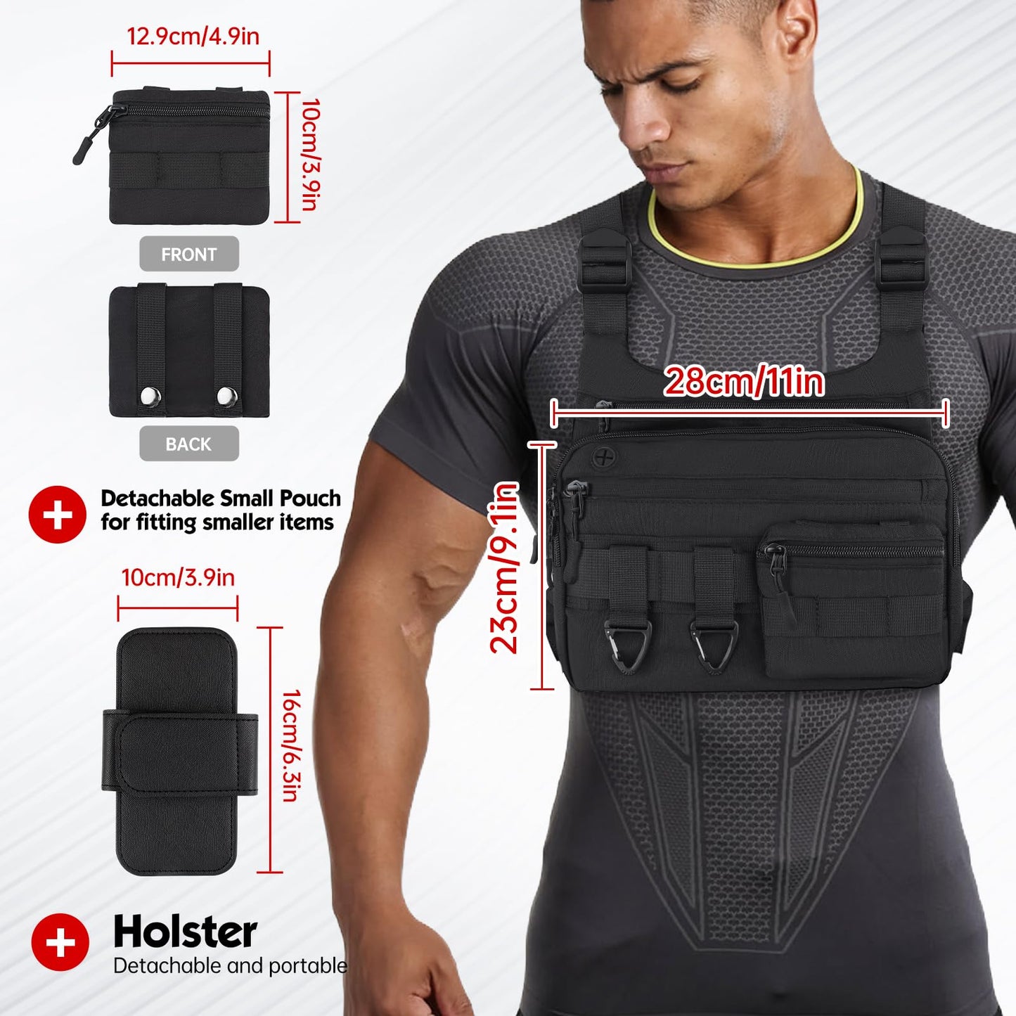 JECOLOS Tactical Chest Bag for Men Lightweight Outdoor Sport Vest Large Capacity Chest Pack, Water Resistant Vest, Practical Tool Bag
