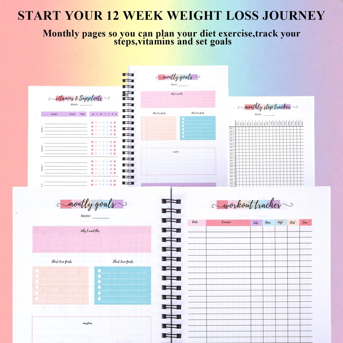12 Month Weight Loss Journal for Women, Pounds Lost and Body Measurements Tracker - A5 (Spiral Bound), Weight Loss Tracker Planner, Body Weight Journal, Fitness and Exercise Log Book
