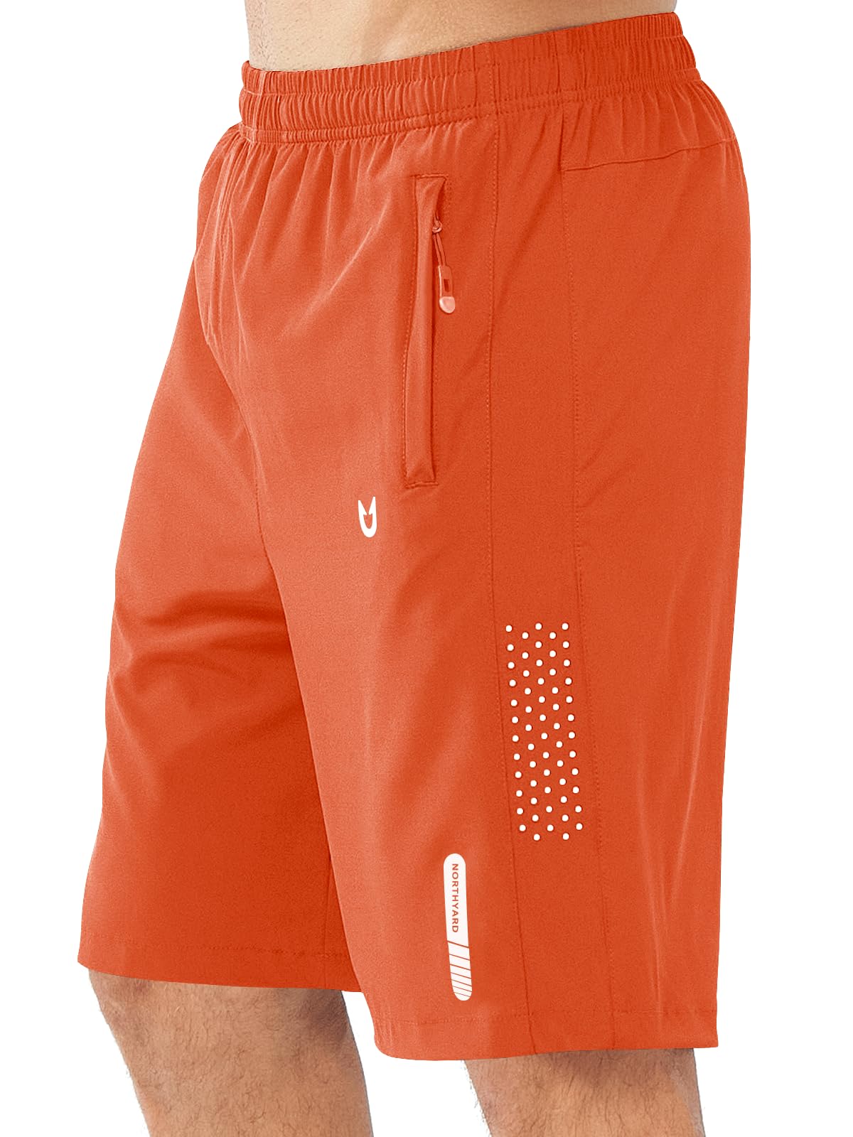NORTHYARD Men's Athletic Running Shorts Gym Workout 7"/9"/5" Quick Dry Lightweight Sports Basketball Tennis 3 Zipper Pockets ORANGE-9inch S
