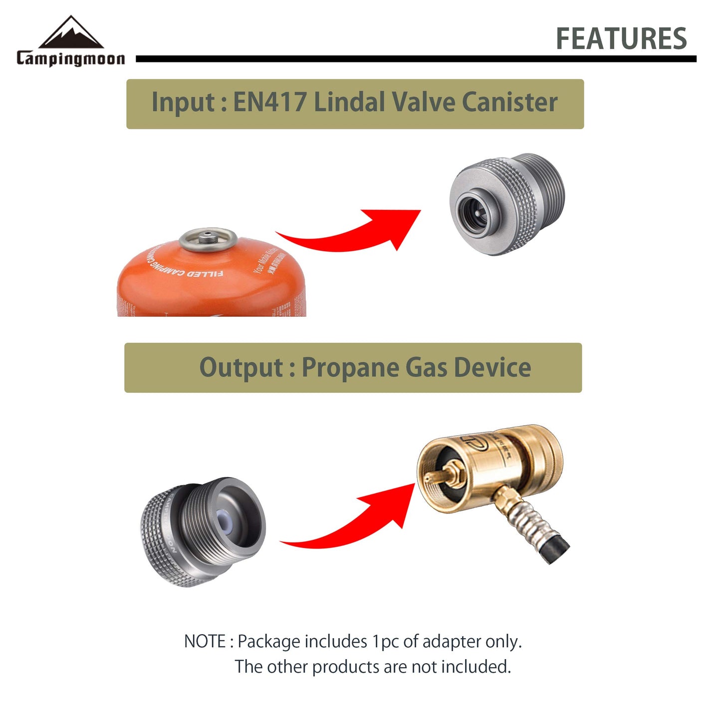 CAMPINGMOON Camping Grill Propane Gas Stove Adapter, Input: EN417 Lindal Valve Canister, Output: Propane Gas Stove Z20