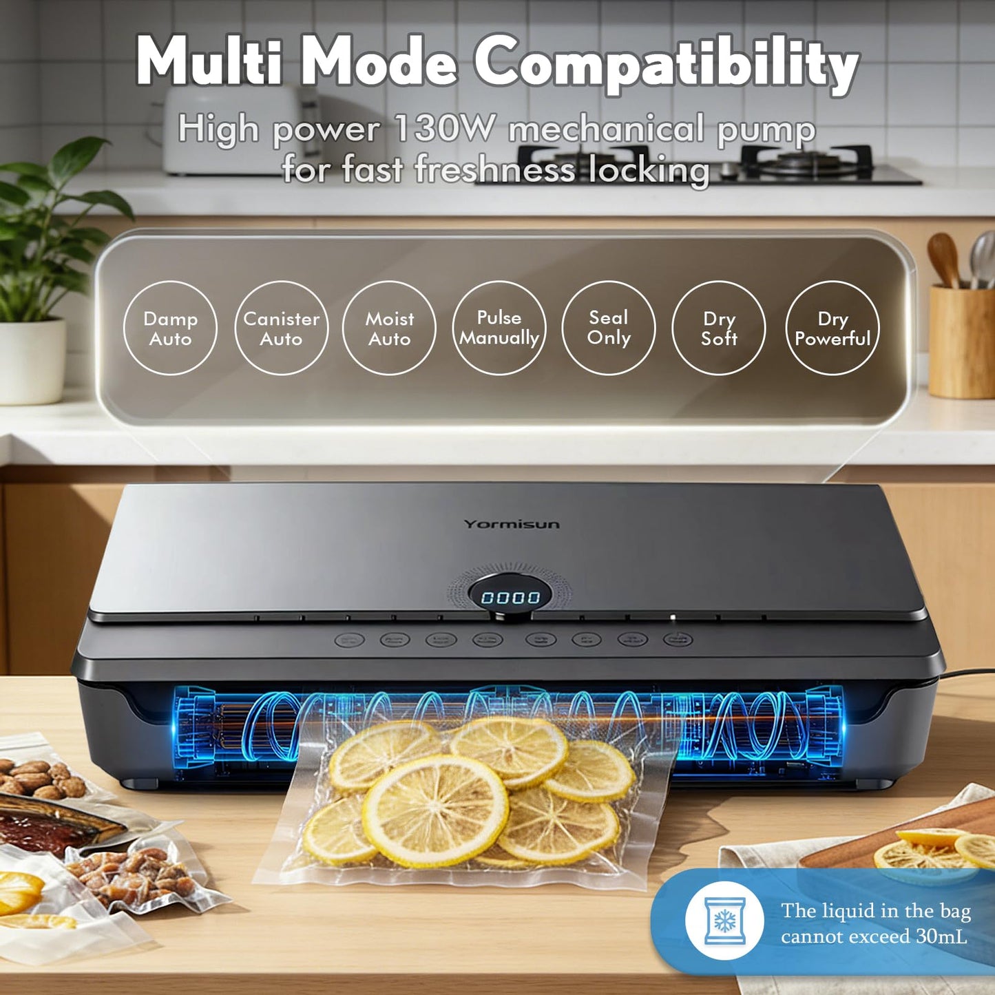 Vacuum Sealer for Food 90Kpa Powerful Vacuum Sealing Machine 7 in 1 Modes with Freshness Storage Bag Powerful Big Size (No pressing needed)