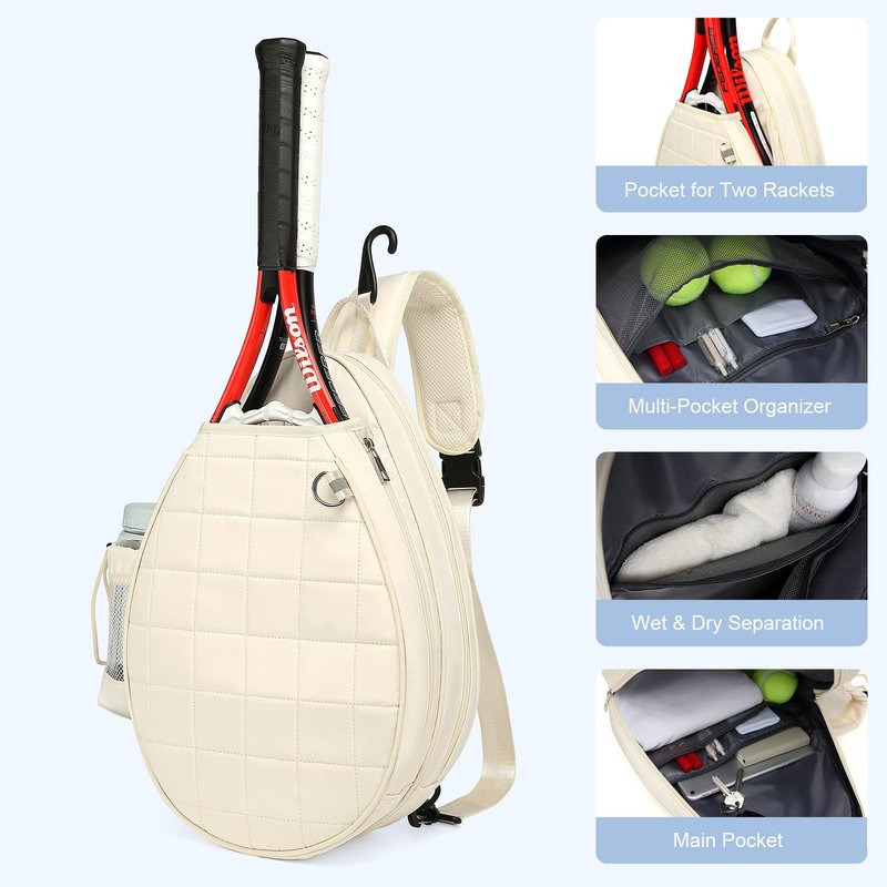 KAVIGOR Tennis Bag, Tennis Backpack Holds 2 Rackets, Quilted Crossbody Sling Bag, Waterproof Pickleball Bags with Safety Pocket for Women and Men