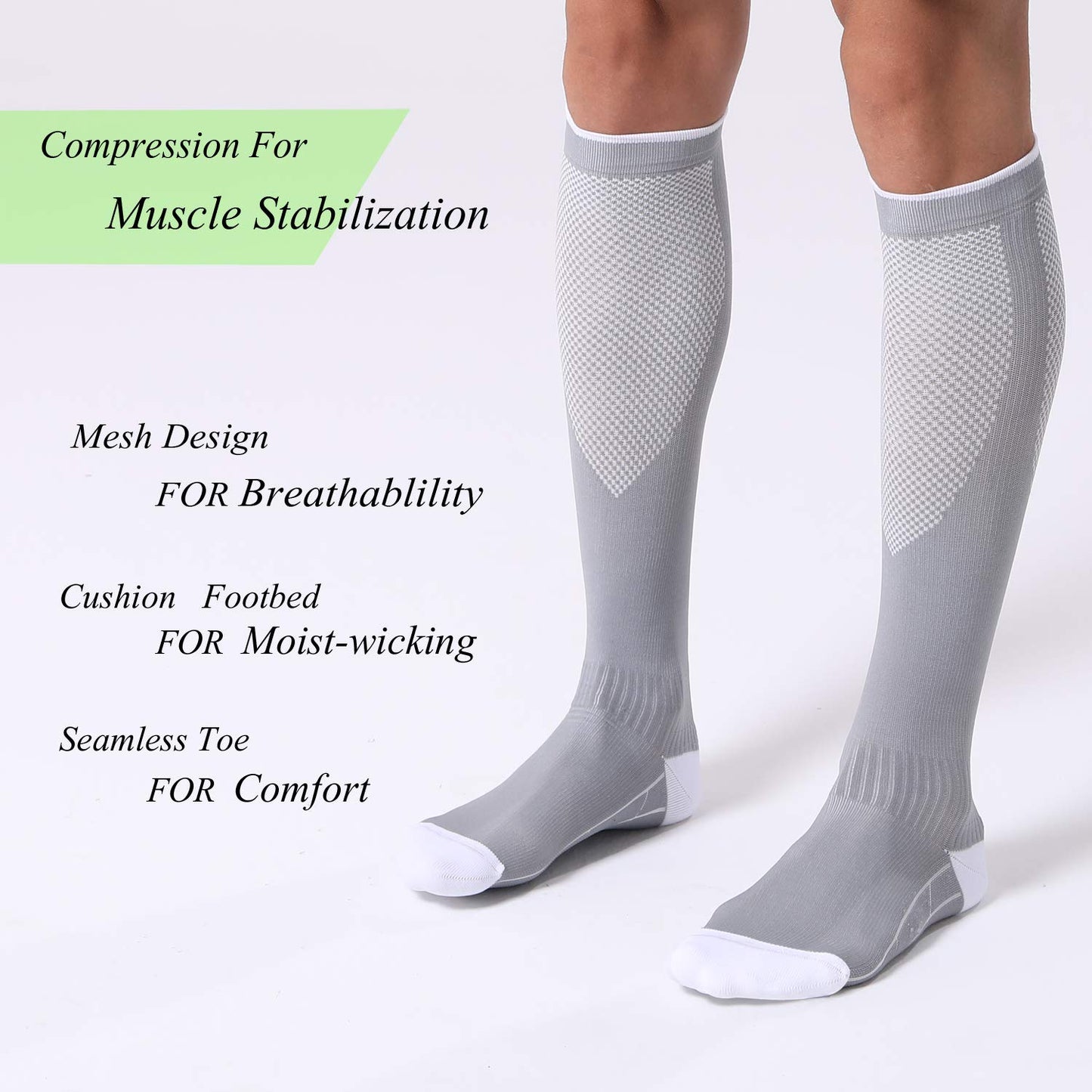 FITRELL 3 Pairs Compression Socks for Women and Men 20-30mmHg- Circulation and Muscle Support Socks for Travel, Running, Nurse, Knee High, Medical GREY L/XL