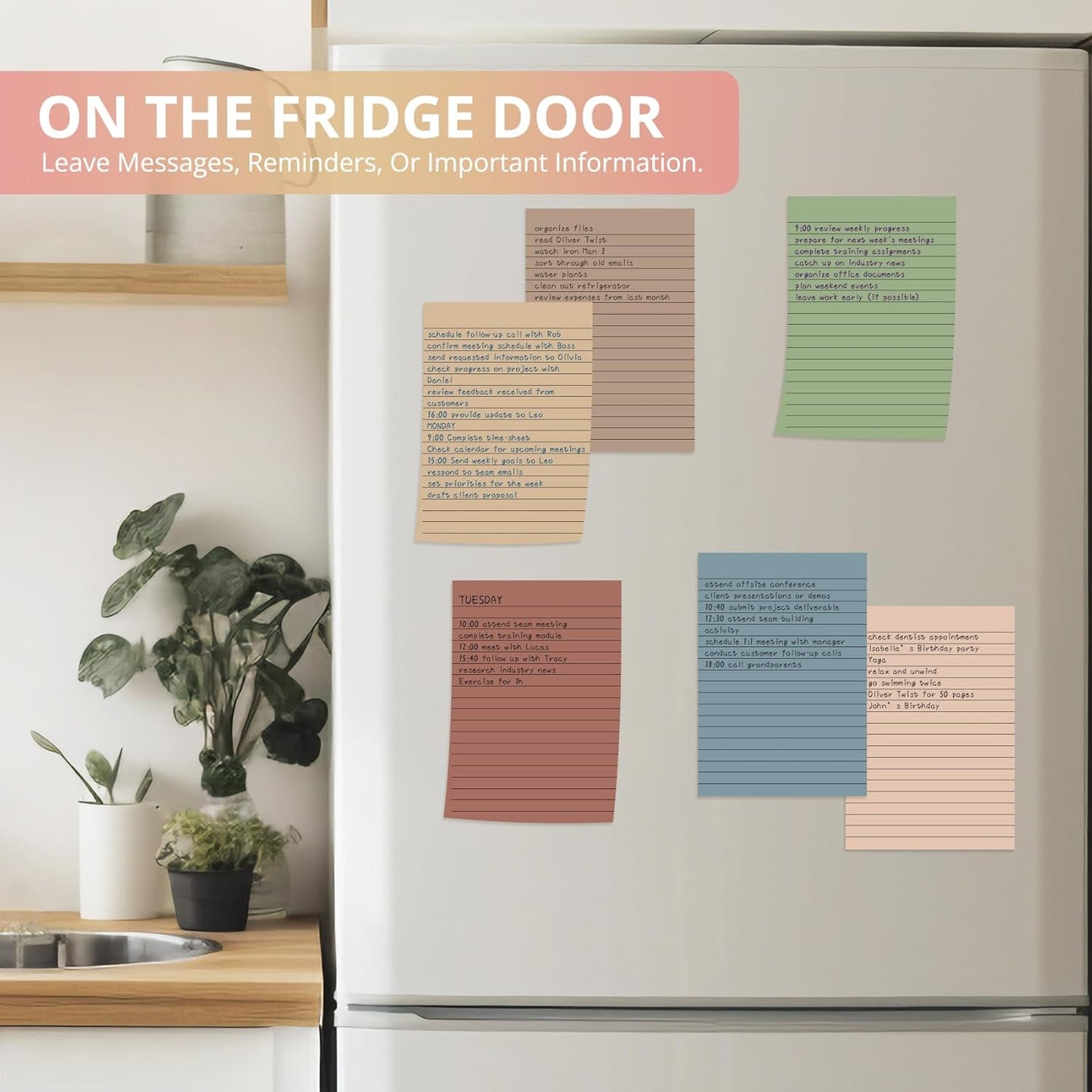 Lined Sticky Notes - 24 Pads, 4x6 Inches, Multi-Color Memo Note Pads | Super Sticking Power for Office & Home