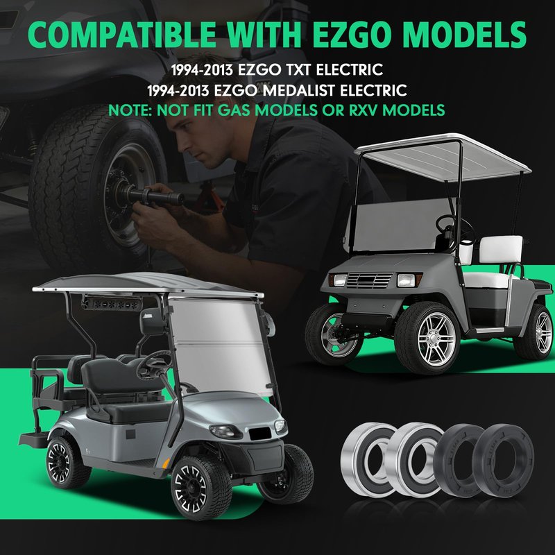 Golf Cart Rear Axle Kit for E-Z-GO TXT & Medalist Electric (1994.5-2013) | Complete Driver & Passenger Side Axle Shafts, Bearings, Seals | Replaces OEM 20377-G11, 20377-G12 Fits Electric Models Only