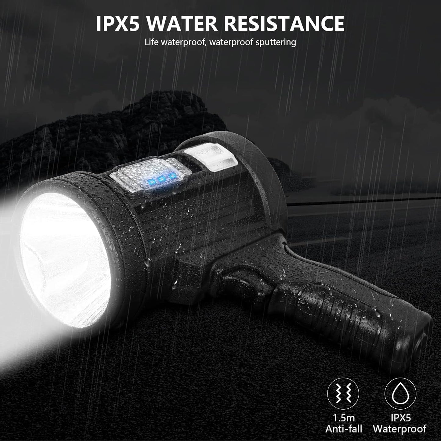 MIXILIN Rechargeable Spotlight, 2,000,000 Lumens Handheld Hunting Flashlight Led Spot Light with Cob Light and Solar Panels, Lightweight and Super Bright Spotlight for Hunting Boating Camping
