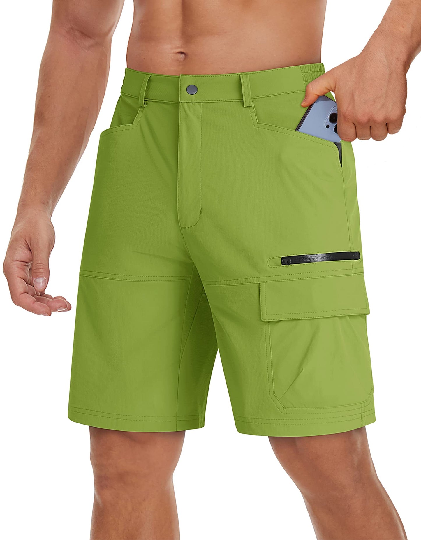 TACVASEN Mens Cargo Shorts Outdoor Lightweight Quick Dry Casual Summer Hiking Golf Dress Shorts 10" Elastic Waist Work Fruit Green 38