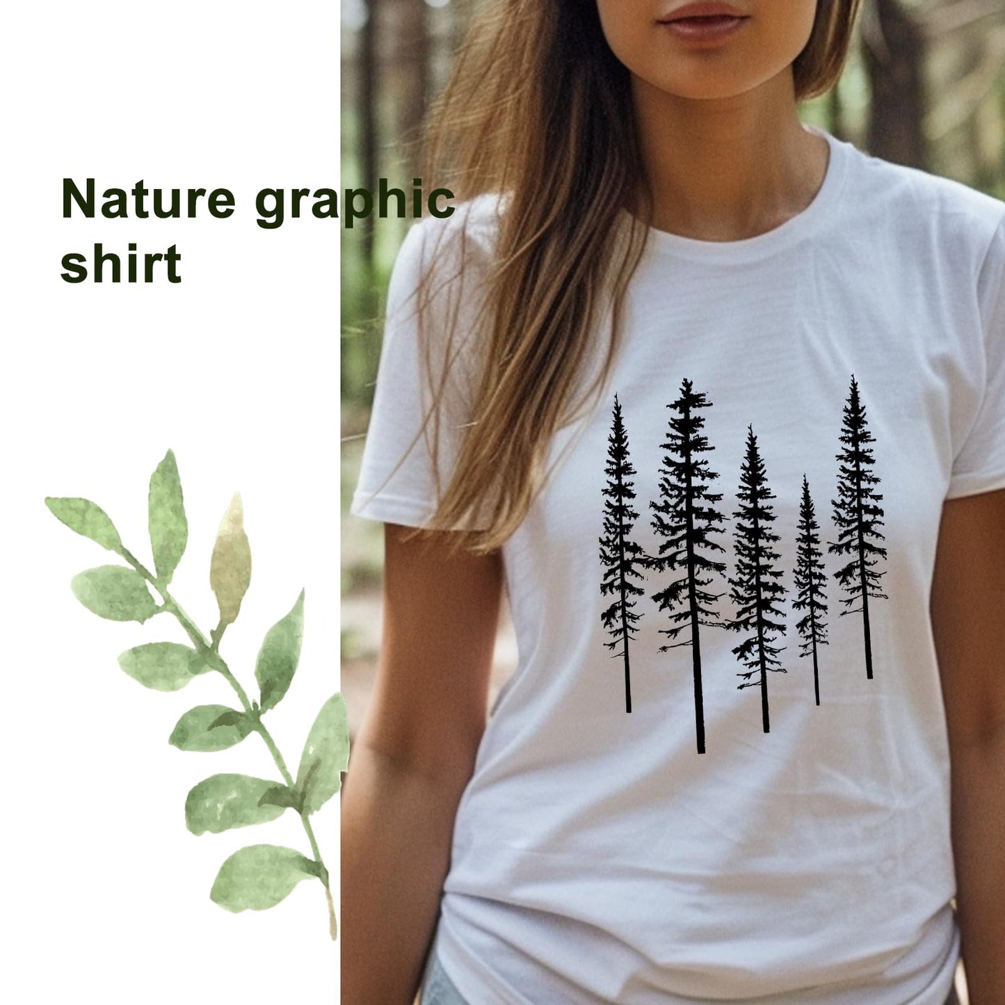 Graphic Tees for Women Casual Workout Graphic T-Shirt Skinny Pine Tree Nature Camping Funny Shirts Athletic Comfort Clothes(XL,White)