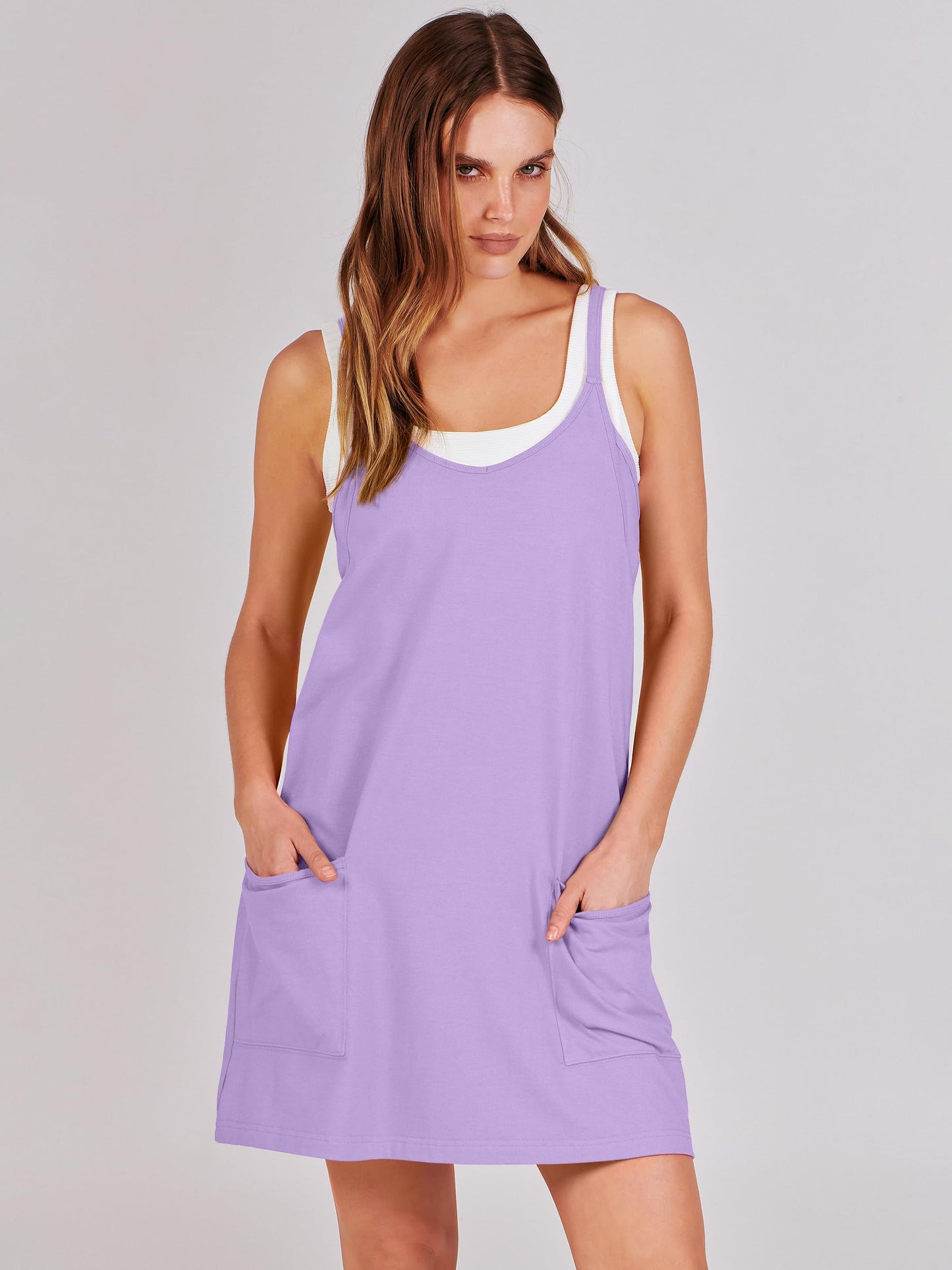 ANRABESS Women Athletic Dress Summer Tennis Workout Active Sports Mini Romper Dress Built in Shorts Travel Vacation Clothes Purple X-Smal