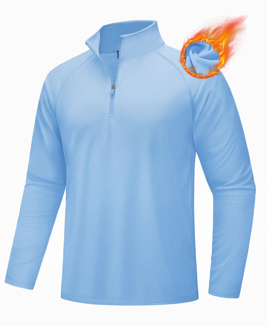 MAGCOMSEN Men's Quarter Zip Pullover Long Sleeve Fleece Lined Golf Lightweight Sweatshirts Thermal Quarter Zip Shirt Light Blue,L