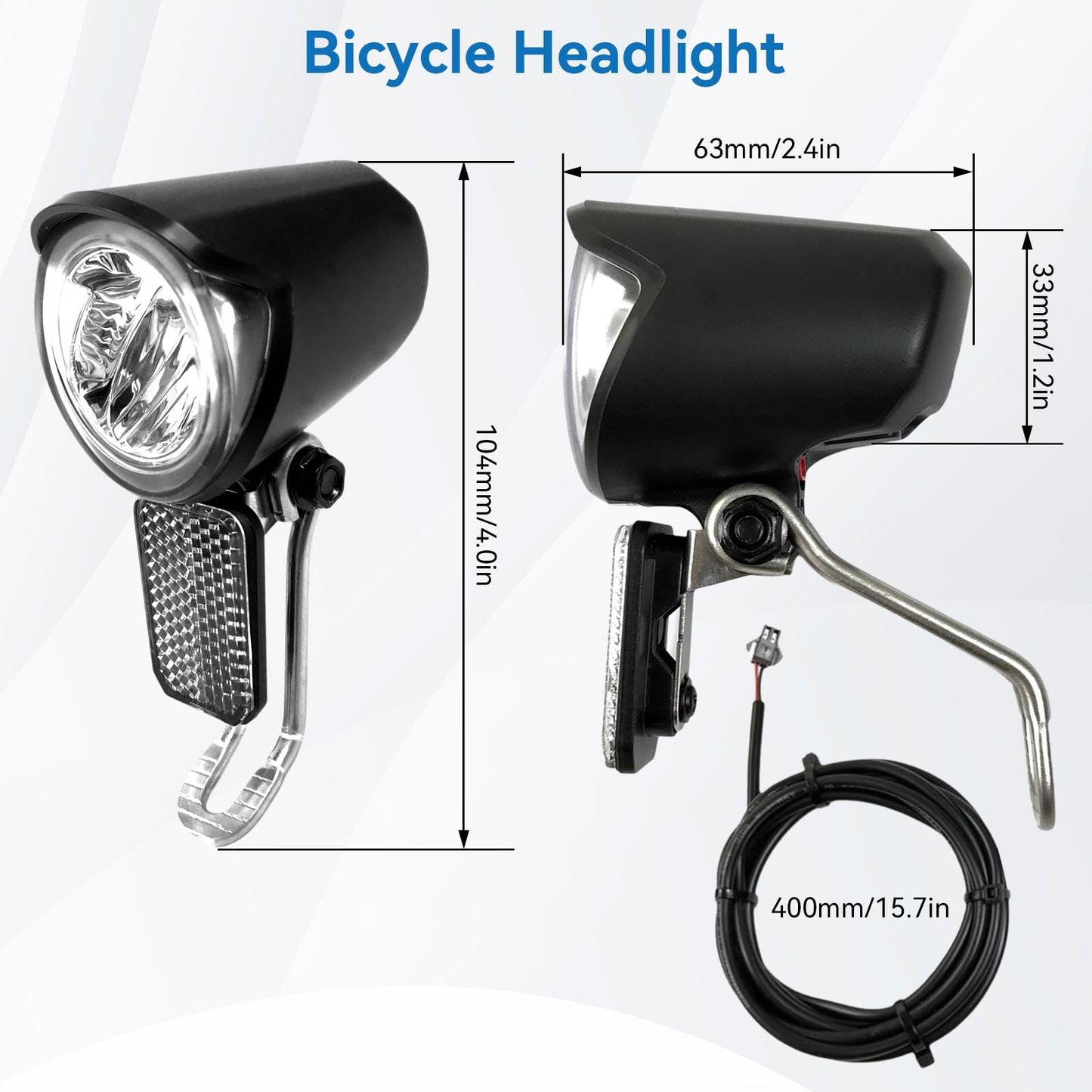 Ebike Headlight 6-60V, Night Riding Waterproof Electric Dirt Bike Front Light Road Bike Led Headlight Cycling Accessories with SM Plug for Cycling Safety