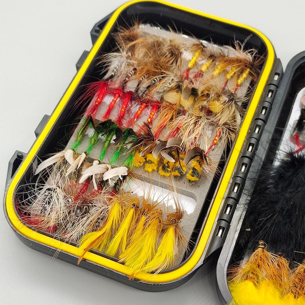 Kylebooker Fly Fishing Flies Assortment Kit - 100pcs Dry & Wet Nymphs with Fly Box