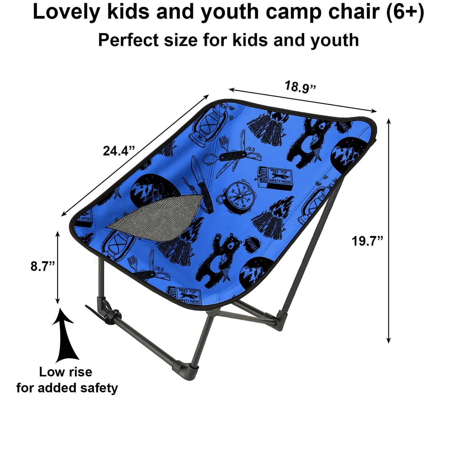 KidzAdventure Youth and Kids Camping Chair | Ultra Lightweight, Foldable and Heavy Duty | Ideal Indoor/Outdoor Kid Chair for Camping, Beach, Sports and Lawn