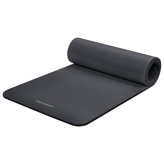 Retrospec Solana Yoga Mat 1/2" Thick w/Nylon Strap for Men & Women - Non Slip Excercise Mat for Yoga, Pilates, Stretching, Floor & Fitness Workouts, Graphite