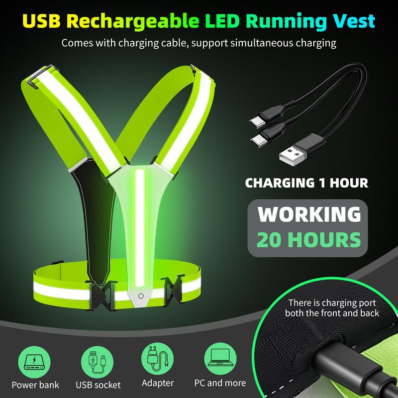 ConKrian LED Reflective Vest Running Gear, 5 Lights Colors, 3 Modes, Adjustable for Running, Cycling, Walking - Led Running Vest for Men, Women, Kids(Pink)
