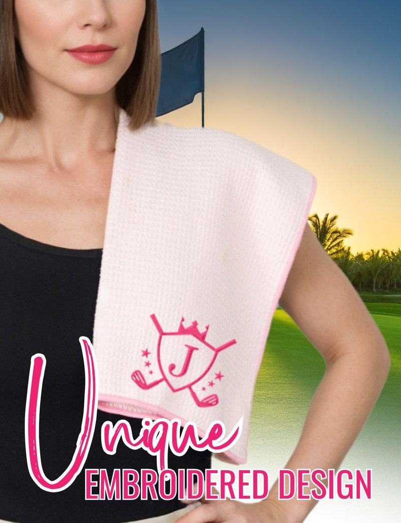 CybGene Microfiber Golf Towel for Women, 16'x 24', Pink - Initial A