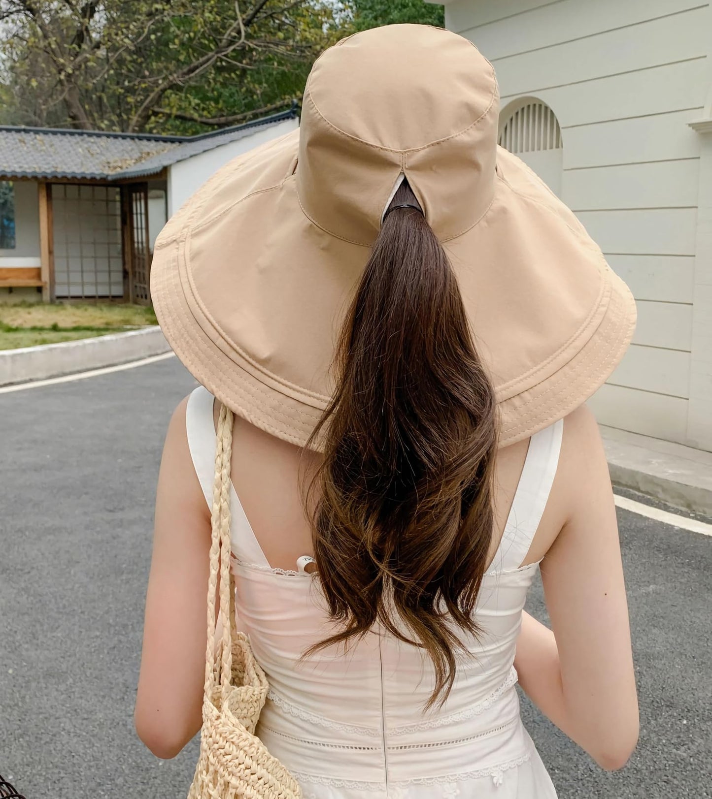 HUAMULAN Wide Brim Women Summer Sun Floppy Hat Ponytail Beach Bucket Fishing Hats Reversible Packable Outdoor UV Protection Orange