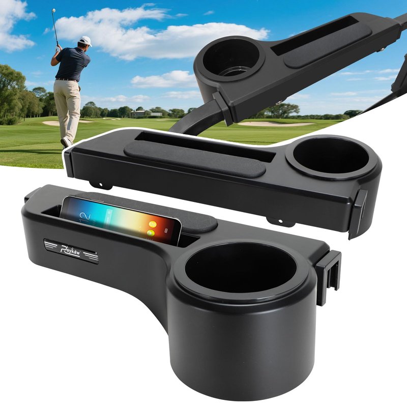 Roykaw Golf Cart Armrest with Cup Holder,No Drilling Rear Seat Arm Rest, Universal Compatible with EZGO Club Car Yamaha Square Frame Model, with Cup Holder & Phone Holder,Black