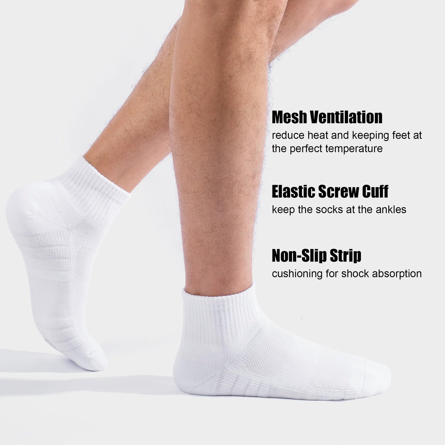 Lapulas Athletic Quarter Socks for Men Women, Cotton Mesh, Cushioned Arch Support, Non-Slip Running Ankle Design, 6 Pack