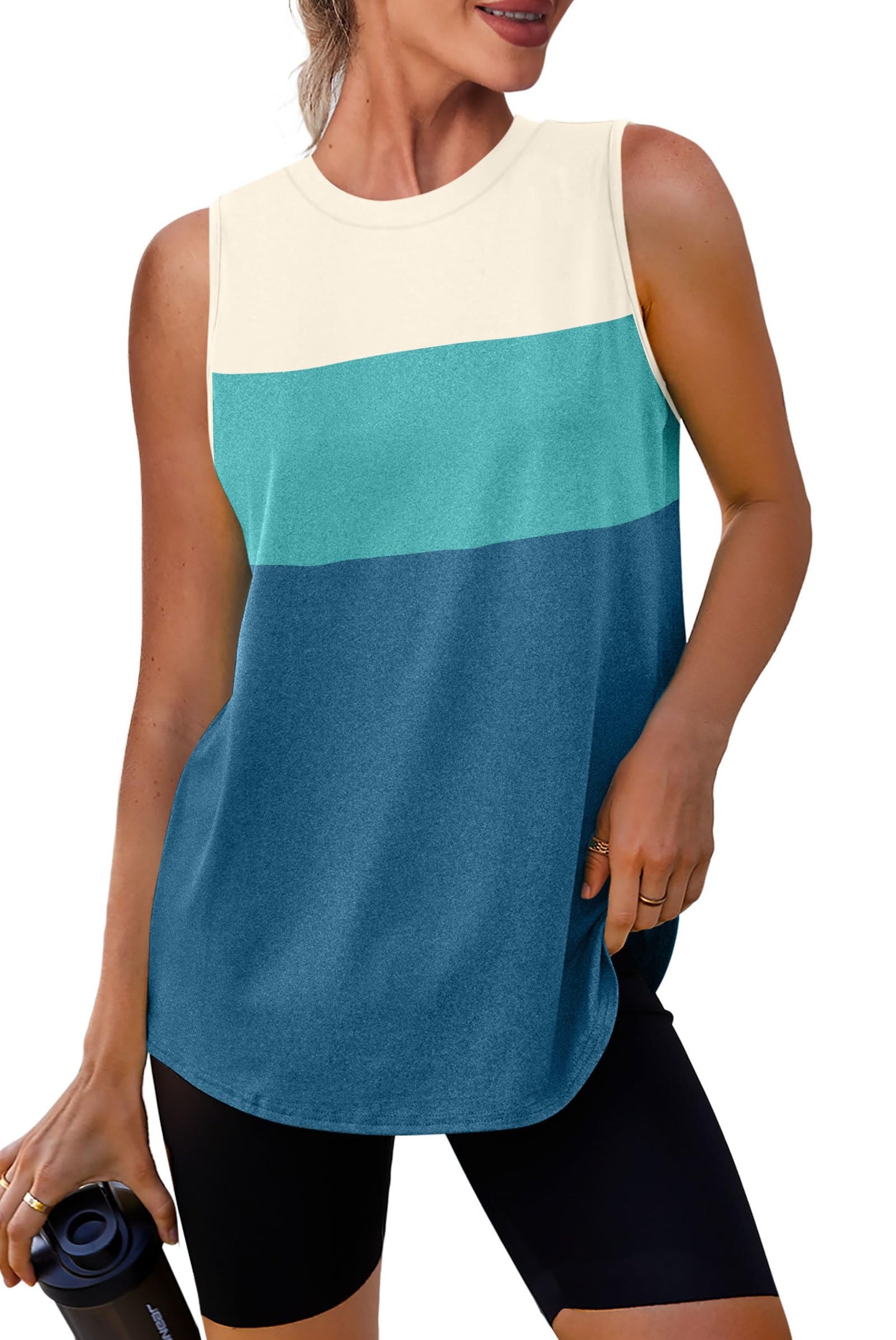Workout Tank Tops for Women Athletic Running Sleeveless Shirts Activewear Gym Yoga Tops White Green Blue L