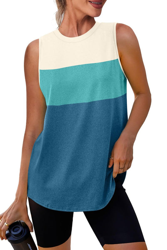 Workout Tank Tops for Women Athletic Running Sleeveless Shirts Activewear Gym Yoga Tops White Green Blue L