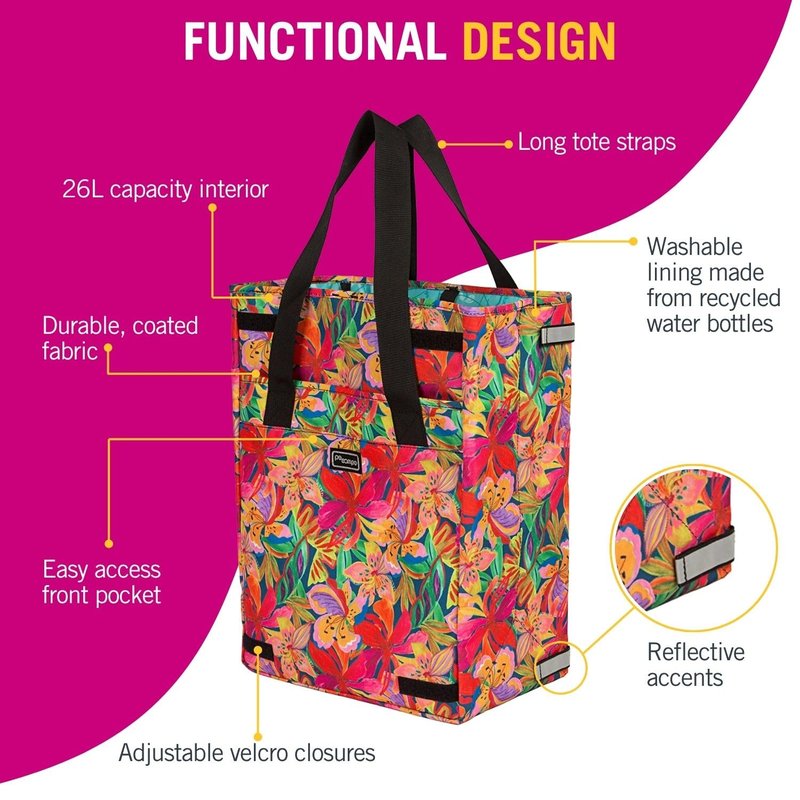 Po Campo Bags Bike Accessories – Orchard Grocery Pannier – Rear Rack Bicycle Storage Bag – Waterproof, Large Bicycle Pannier for Shopping, Urban Commuting, Travel (Meadow)