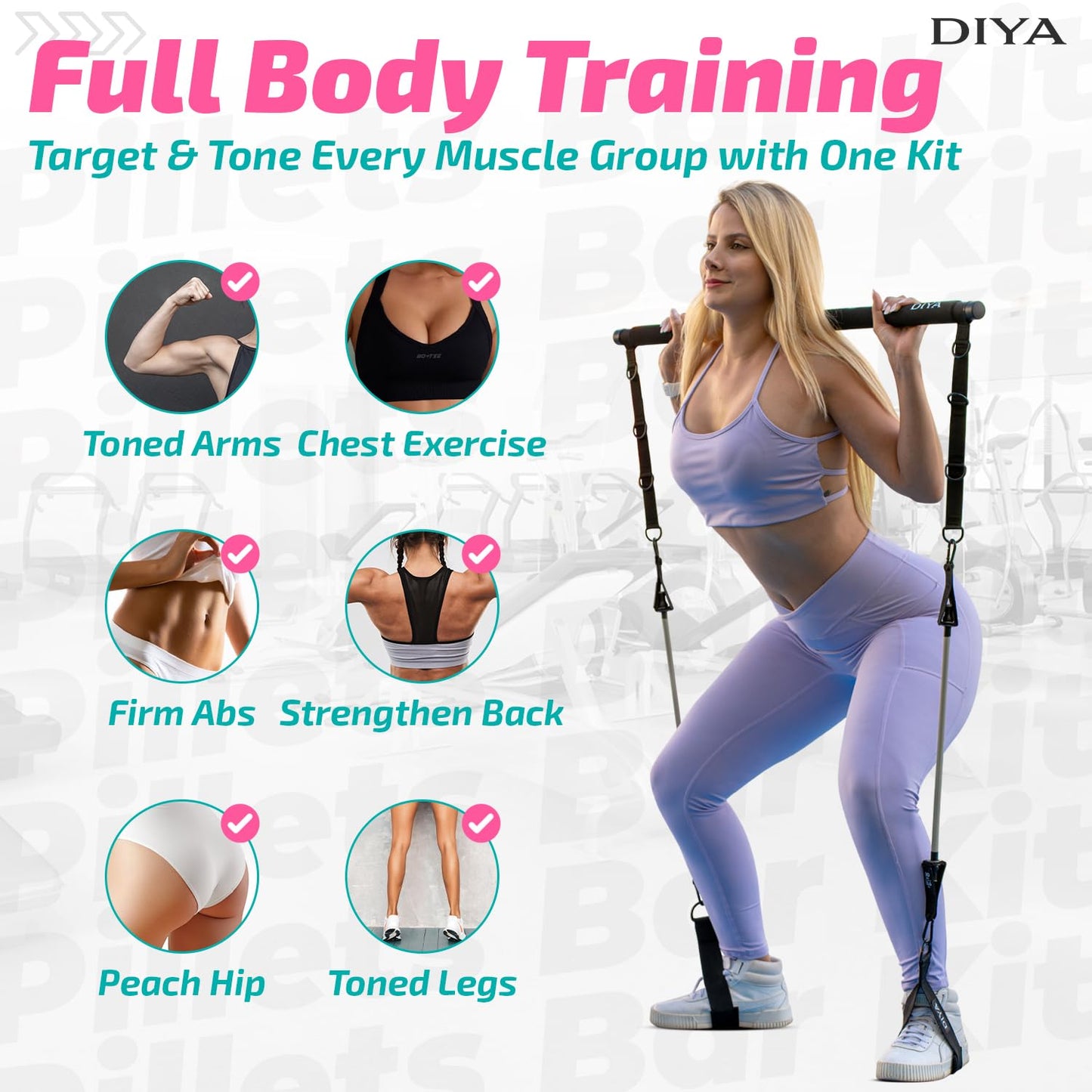 DIYA Pilates Bar Kit with Resistance Bands 140 lbs – Adjustable Portable Home Gym Workout Equipment for Women & Men – Full Body Fitness Bar for Legs, Glutes, Arms, Core & Back
