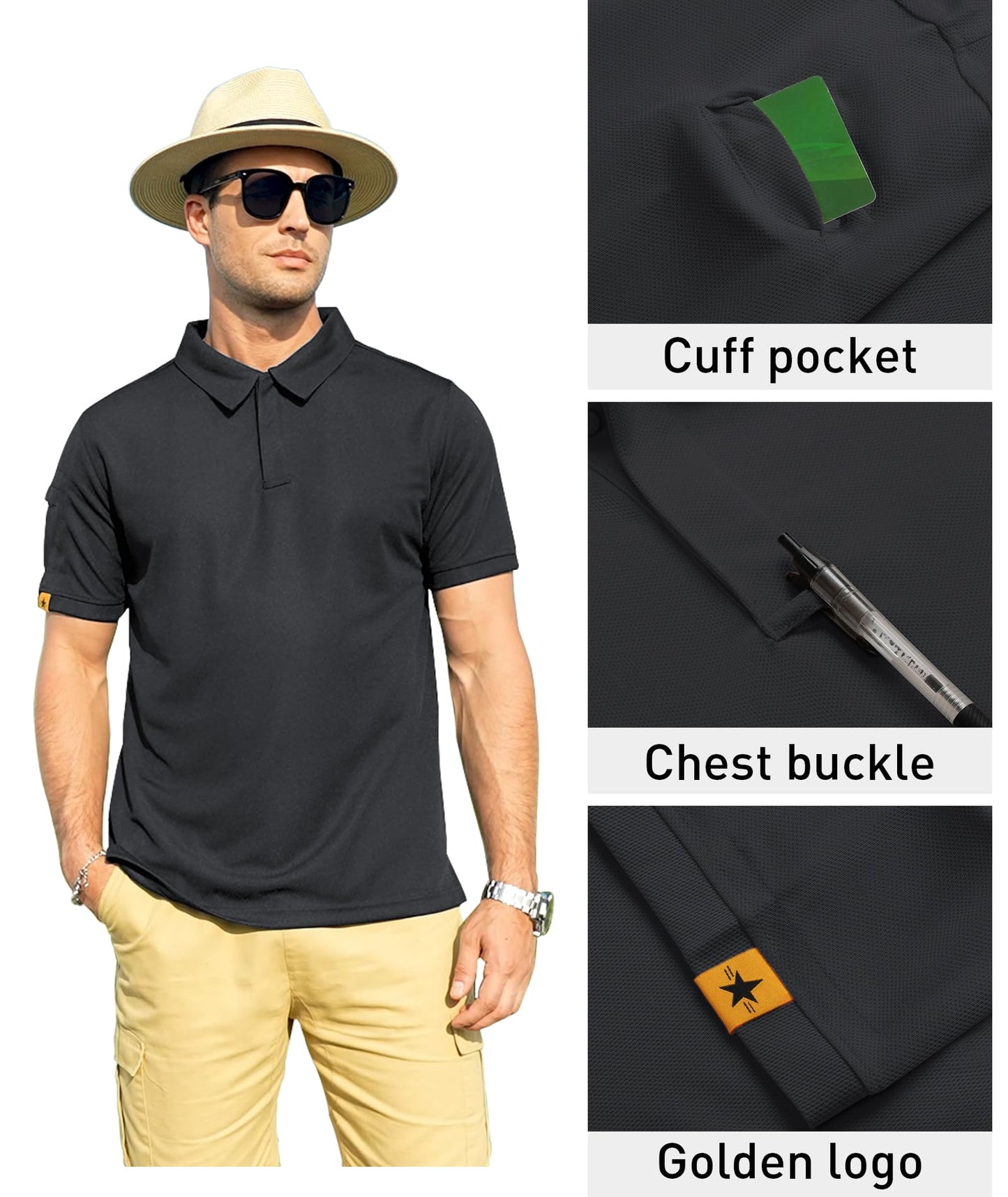 ZITY Mens Polo Shirt Short Sleeve Sports Tactical T-Shirt Athletic Golf Polos Daily Casual Stylish Collared Shirts for Men Dark Grey 5X-Large