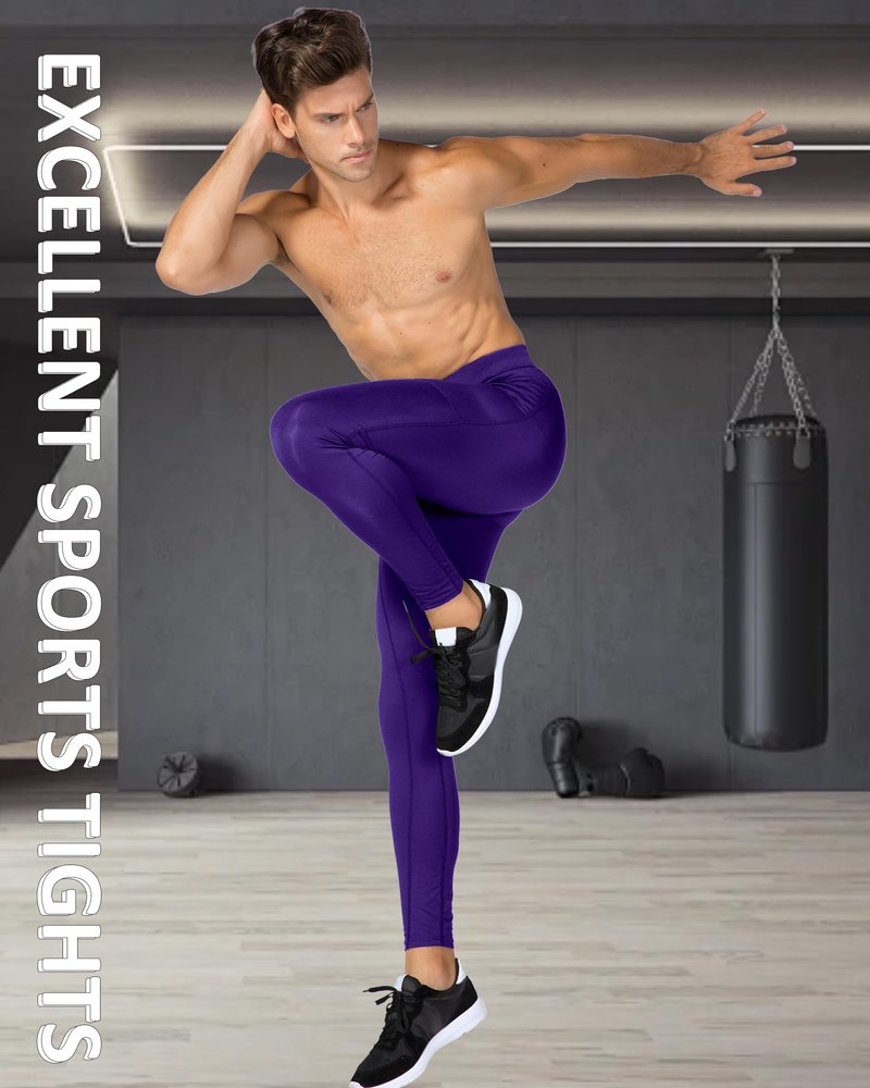 SPVISE Purple Men's Soft Compression Pants Tights Leggings Running Workout Pants Active Base Layer for Basketball Football