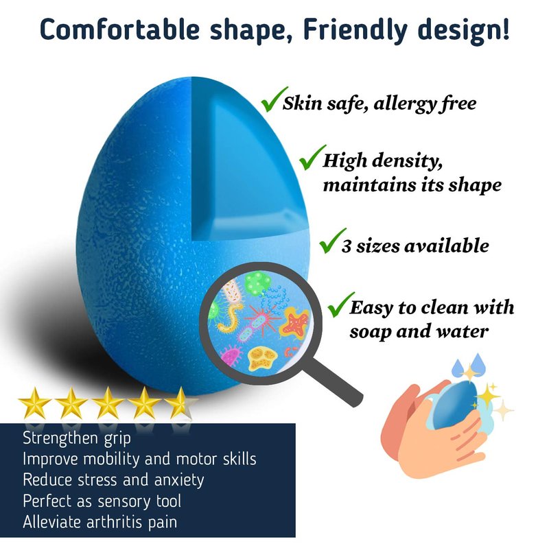 The Friendly Swede Stress Balls for Adults — 3 Squeeze Balls for Hand Therapy, Stress Relief & Hand Strength - Exercise for Grip Strength with 3 Resistance Levels - Egg-Shaped & Skin-Safe
