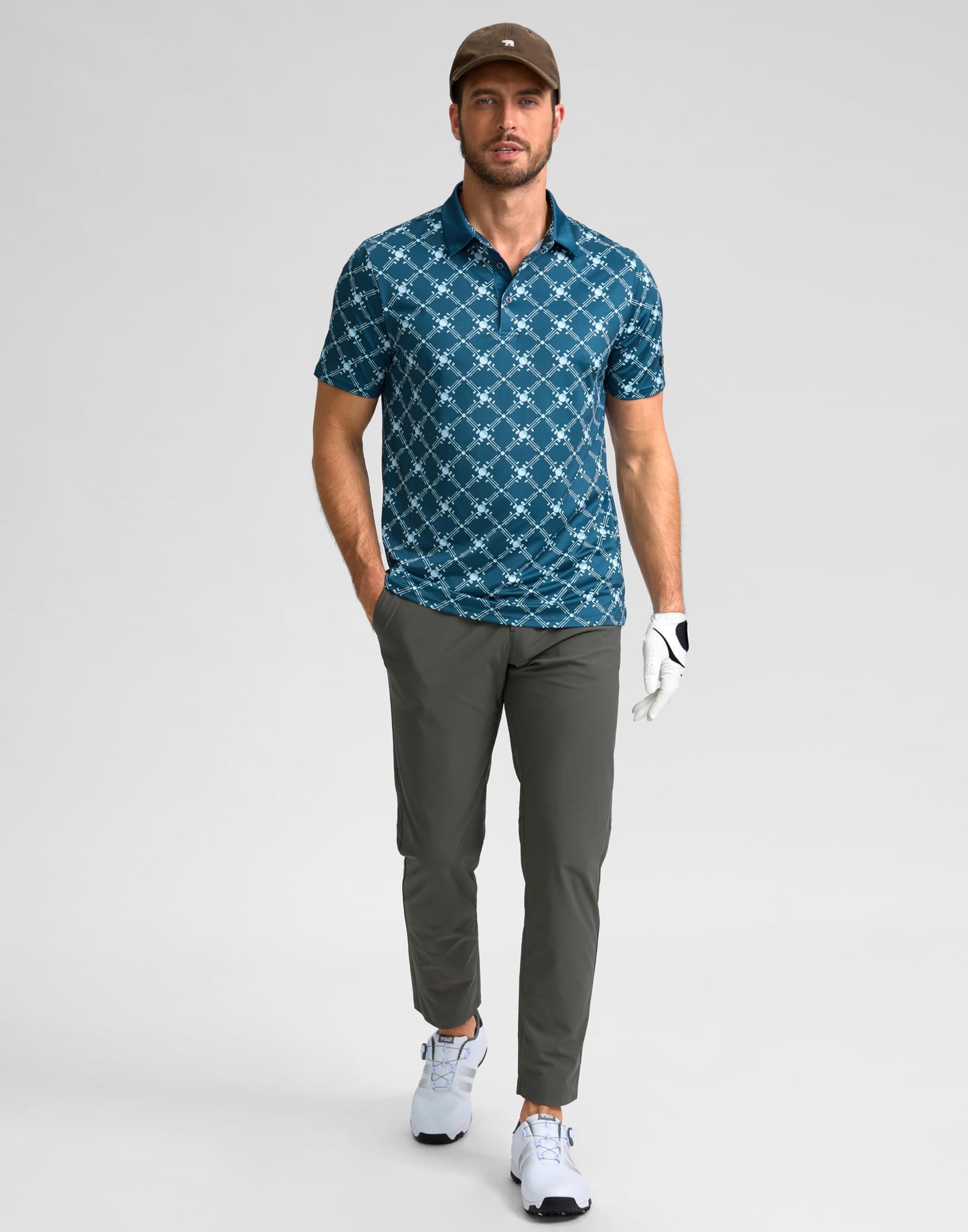 Obla Mens Golf Polo Shirts Short Sleeve Dry Fit Performance Moisture Wicking Casual Print Collared Golf Shirts for Men(Golf Checker Board_XXL)